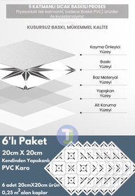 Resim Technojet Kendinden Yapışkanlı Karo PVC Mutfak Banyo Tezgah Kaplama Sticker 6Adet 20cm×20cm 