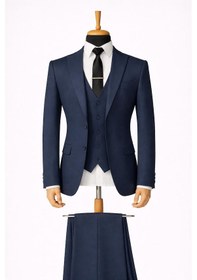 Resim Erkek İtalyan Kesim Slim Fit Yelekli Takım Elbise - 7503 Lacivert 