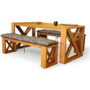 Resim Neiwel Leina Doğal Ahşap Banklı Toplantı Masasıı x 120 x 300 Açık Ceviz 