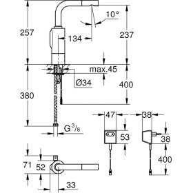 Resim Grohe Essence E Fotoselli Lavabo Bataryası, 1/2″, Çift Su Girişli Ayarlanabilir Sıcaklık Sınırlayıcısı 