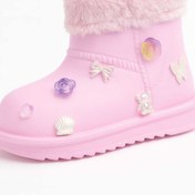 Resim Genel Markalar 3D boncuk ve figür detaylı yünlü kız çocuk yağmur botu kürklü 