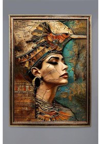 Resim Antik Mısır Desenli Dijital Baskılı Kadife Kumaş Çerçeveli Tablo Tbl0078 