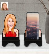 Resim Bk Gift Kişiye Özel Kadın Karikatürlü Ahşap Biblo Telefon Standı-33 
