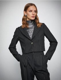 Resim Koton Melis Ağazat X Koton - Simli Crop Blazer Ceket Siyah 3wak50063ew 3WAK50063EW999 Siyah 