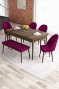 Resim Canisa Elf Serisi 80x132 Açılabilir Barok Ahşap Desen Mutfak Masa Takımı 4 Sandalye 1 Bench 