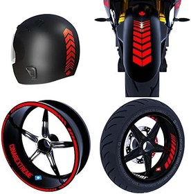 Resim Moto Rider 4'lü Sticker Seti Bayrak Kırmızı İç Dış Jant Şeridi Kask ve Çamurluk 