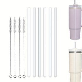 Resim 6 Yeniden Kullanılabilir Plastik Pipet 4 Temizleme Fırçası ile, Yedek Pipetler, 20Oz/30Oz/40Oz Termos ile Uyumlu, Su Şişesi Aksesuarları, Bar, Plaj Dekorasyon Pipetleri Olarak Uygun 