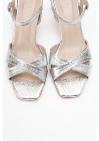 Resim Luvishoes Luvi Shoes Melin Gümüş Desenli Çapraz Bantlı Kadın Topuklu Ayakkabı Gümüş 