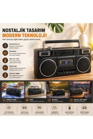 Resim FaroxTech Nostaljik Radyo | Bluetooth | RGB | Telefon - Bilgisayar Bağlantı | Şarjlı | FM/TV/AM/SW - KASETLI 