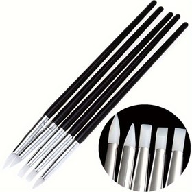 Resim Manikür 5/10 Paket Aracı Süper Yumuşak Silikon Kalem Küçük Başlı Silikon Kabartma Kalemi Siyah Saplı Oyma Çiçek Aracı 
