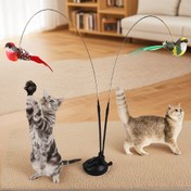 Resim 1/2 adet, kedi oyuncağı seti, etkileşimli ve eğlenceli kedi oyuncakları, evcil hayvan egzersiz ve av malzemeleri, uzun çubuklu güçlü yapışkan tabanlı zil ve kuşlu, iç mekan kedi oyuncakları için uygun 