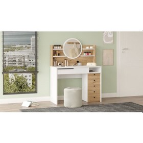 Resim Bohem Makyaj Masası 100cm Aynalı Çekmeceli Şifonyer Raf Sepet-beyaz Boh30-sw Beyaz - Kahverengi 