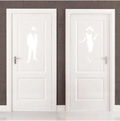 Resim cnpromosyon Ladies And Gentlemen Wc Silüeti Kapı Dekoratif Duvar Sticker, Çıkartma Beyaz 