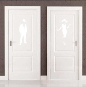 Resim cnpromosyon Ladies And Gentlemen Wc Silüeti Kapı Dekoratif Duvar Sticker, Çıkartma Beyaz 