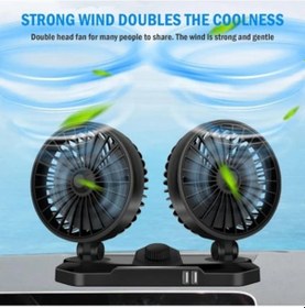 Resim Jeehugo 12v Araba Fanı Usb Şarjlı Çift Başlı 360 Dönen Hız Ayarlı Soğutucu Fan Siyah, Abs Malzeme 