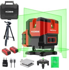 Resim Kobb KBL41GTP 30M 4X90⁰/1X360⁰ Otomatik Hizalamalı Li-Ion Çift Akü Profesyonel Yeşil Çizgi Lazer Distomat + Tripod 