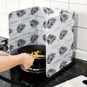 Resim 1 adet Yüksek Sıcaklık Alüminyum Mutfak Sıçrama Koruyucu - 84.51cm x 32.51cm Siyah ve Beyaz Yaprak Deseni, Sızdırmaz Katlanabilir Kapak Gaz Ocakları, Fırınlar, Karavanlar, Kamp için - Dayanıklı Isıya Dayanıklı Tasarım, Ocak Üstü Koruyucu, Şık Mutfak Aksesuarı, Kolay Kurulum Özelliği 