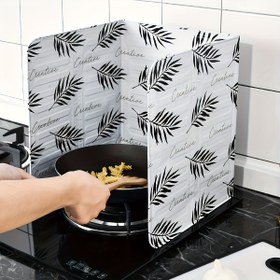 Resim 1 adet Yüksek Sıcaklık Alüminyum Mutfak Sıçrama Koruyucu - 84.51cm x 32.51cm Siyah ve Beyaz Yaprak Deseni, Sızdırmaz Katlanabilir Kapak Gaz Ocakları, Fırınlar, Karavanlar, Kamp için - Dayanıklı Isıya Dayanıklı Tasarım, Ocak Üstü Koruyucu, Şık Mutfak Aksesuarı, Kolay Kurulum Özelliği 