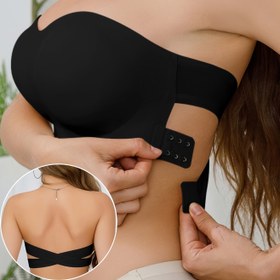 Resim Kadınlar İçin Çapraz Askılı ve Yan Kapatmalı Strapless Bandeau Sütyen - Çıkarılabilir Pedler, Rahat Kesim, Düz Renk Temel Tasarım, Günlük Kullanım İçin Ayarlanabilir Lingerie, Esnek Konforlu 