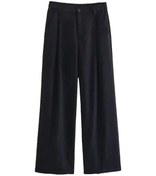 Resim Novahub Rahat Pilili Geniş Bacak Pantolon Kadın Vintage Yüksek Bel Fermuar Kadın Pantolon Ofis Kadın Düğme Cep Tam Boy Pantolon Mujer Siyah - L Siyah 