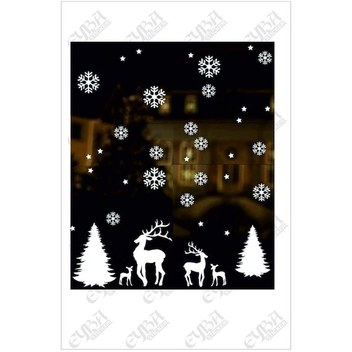 Yılbaşı Süslemesi Sticker Çam Kar Geyik 65 Parça Set