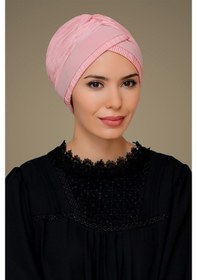 Resim Hürrem Bone Somon Pratik Hazır Geçmeli Tesettür Bone Fukuro Piliseli Tek Bant Somon 