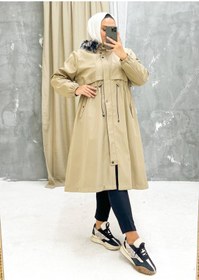 Resim Vibeys Collection Bej İçi Kürklü Ve Su Geçirmez Büyük Beden Battal Kadın Kışlık Mont & Kaban 