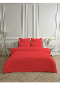 Resim Line Kırmızı Pamuk Saten Çift Kişilik Nevresim Takımı Lastiksiz Ç Kırmızı 