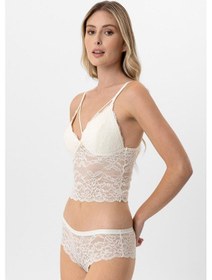 Resim Pierre Cardin Lingerie Kadın Balensiz Dantelli Pedli Sütyen Takımı Ekru 