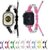 Resim Sones iOS Uyumlu Watch Se 44mm Paracord Sıra Boncuklu İpli Örgülü Saat Kordonu 