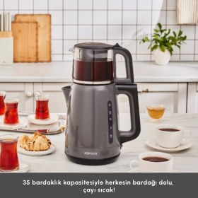 Resim Karaca Mega Tea 1501 Cam Çay Makinesi Space Gray 1500 W 