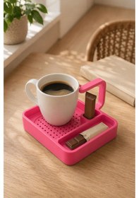 Resim Kahve Sunum Tepsisi Çok Bölmeli Masa Üstü Organizer Kupa Fincan Standı Pla 12.5x11x7 Cm Pembe 