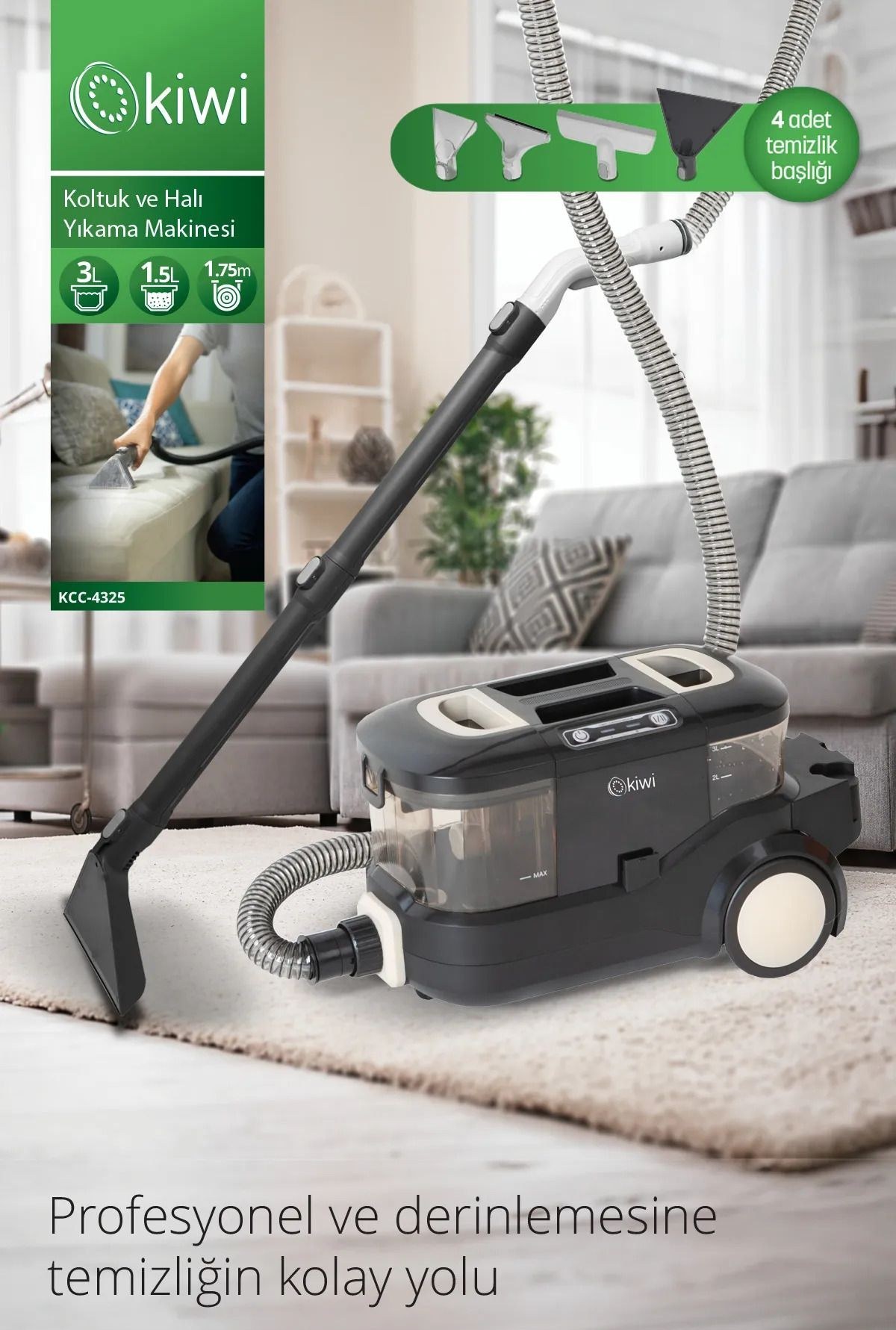 Kiwi Kcc-4325w Koltuk Ve Halı Yıkama Makinesi Siyah Fiyatı ve