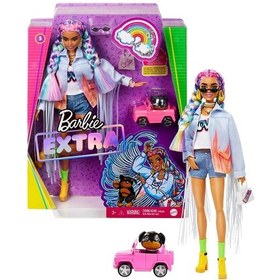 Resim Mattel Barbie Extra Renkli Örgü Saçlı Bebek GRN29 