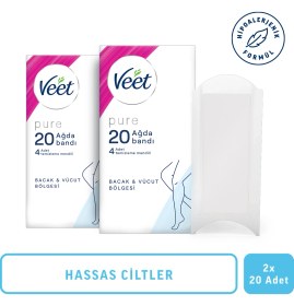 Resim Veet Pure 20'li X 2 Hipoalerjenik Ağda Bandı Bacak & Vücut Bölgesi Hassas Ciltler İçin İthal 