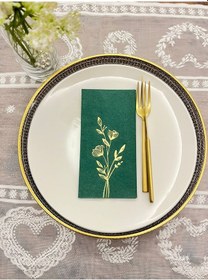 Resim Gold Yaldızlı Yeşil Gelincik Çiçeği Baskılı Garson Katlama Peçete 16 Lı 