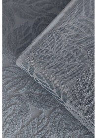 Resim 2'li Jakarlı Yaprak Desenli %100 Pamuk El Yüz Havlusu-50x90cm Acıkmavı Açık Mavi 