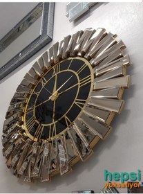 Resim Güneş Gold Black Altın Siyah 85 Cm Dekoratif Aynalı Duvar Saati 