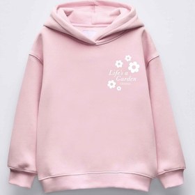 Resim Kız Çocuk Lifes Garden Baskılı Kapüşonlu Manşetli Sweatshirt Pembe 