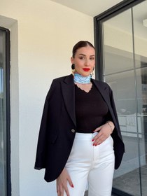 Resim Merdiven Yaka Triko Badi - SİYAH - STD 