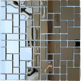 Resim Mutfak Tezgah Arası ve Iç Dekorasyon Için Gümüş Krom (Inox) Mix. 30X30CM Fileli Kristal Cam Mozaik ( 11 File Karo = 1 M2 Fiyatıdır ) 