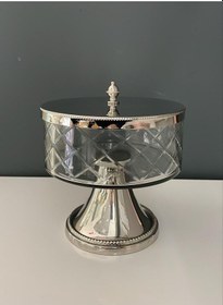 Resim Lamedore Ayaklı Ve Kapaklı Orta Boy Kavanoz Nikel 18,5x18,5x20,5 Cm Gümüş 
