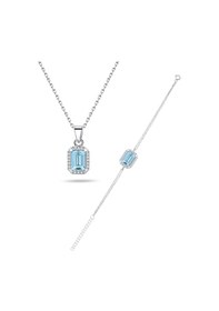 Resim Brezza Lusso Jewelry 925 Ayar Gümüş Aquamarin Taşlı Baget Kadın Kolye Bileklik Set 42900039 