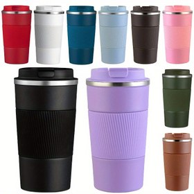 Resim Paslanmaz Çelik Yalıtımlı Seyahat Kupası - 380ml/510ml, Sıcak & Soğuk İçecekler için Kapaklı Çift Duvarlı Vakumlu Termos, Kamp, Spor, Fitness & Araba Kullanımı için Mükemmel - 10 Renkte Mevcut, Noel için En İyisi 