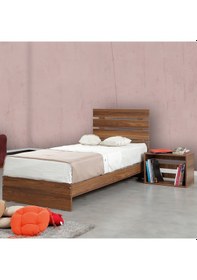 Resim Pasifichome Huga Tek Kişilik Ahşap Karyola Komodin Takım Ceviz 90 Cm 