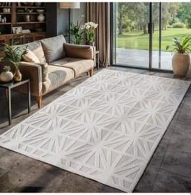 Resim Modern Krem Renkli Zigzag Desenli Bohem Salon Mutfak Mekan Teras Balkon Oda Ve Çocuk Halısı Oymalı Halı Krem 