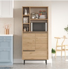 Resim Lidya Mutfak Kiler Dolabı Mikrodalga 3 Kapaklı Raflı Metal Ayak 