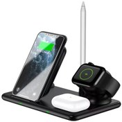 Resim Ally W58 15W Qi Hızlı Şarj 4 In 1 iphone Uyumlu+ Airpods Pro Kablosuz Ş-Siyah 