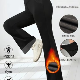 Resim Kadın Yüksek Belli Esnek Tayt - Cepli Kalınlaştırılmış Kışlık Pantolon, Yoga, Dans, Spor Salonu için Kaymaz Tutuşlu 