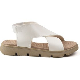 Resim Kadın Beyaz Şık Ortopedik Rahat Sandalet - Günlük, Kaymaz Taban, Yazlık Konforlu Beyaz 
